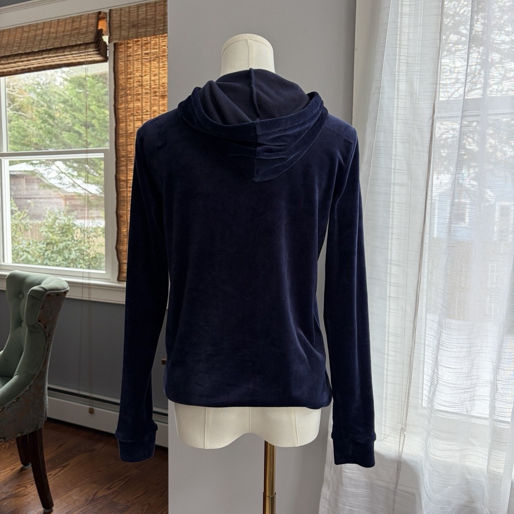 Women's Navy Blue Velvet Velour Hoodie Sz S Full Zip Sweatshirt Track Jacket - Picture 9 of 16